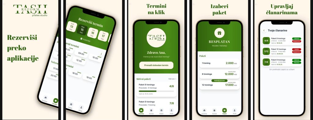 Tash Reform aplikacija za zakazivanje reformer pilates treninga u Beogradu